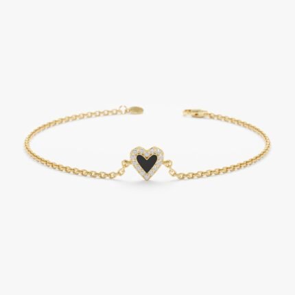 Black Enamel Heart Diamond Bracelet