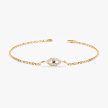 Dainty Diamond & Sapphire Evil Eye Bracelet