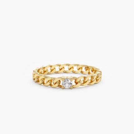 14k Gold Single Diamond Cuban Chain Ring