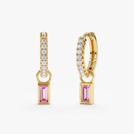 Baguette-Cut Gemstone Charm Huggies