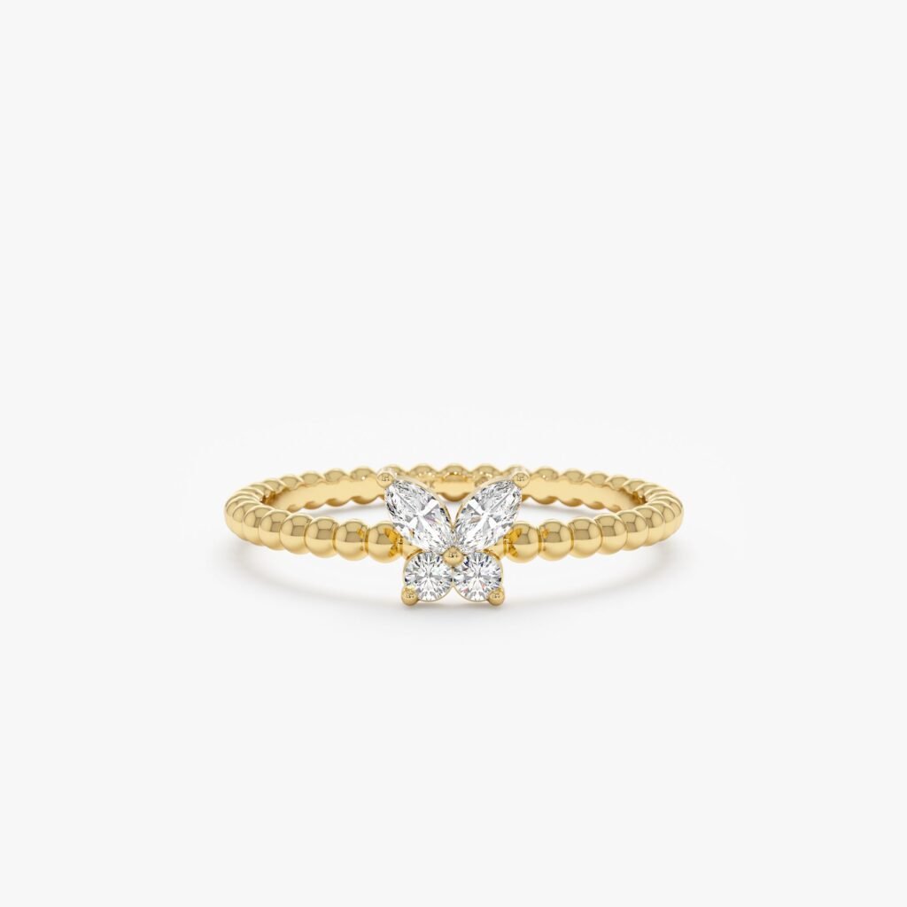 Beaded Diamond Butterfly Ring