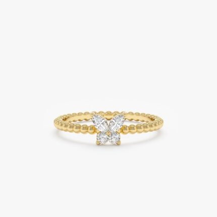 Beaded Diamond Butterfly Ring