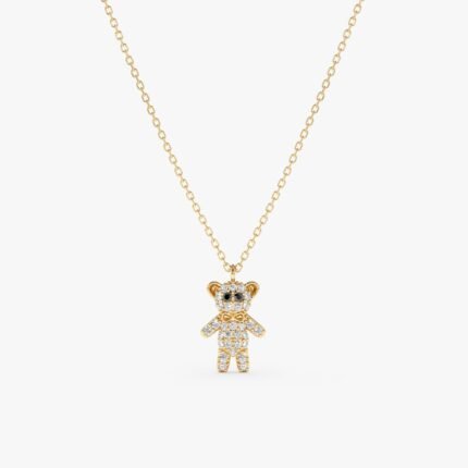 Black & White Diamond Teddy Bear Necklace