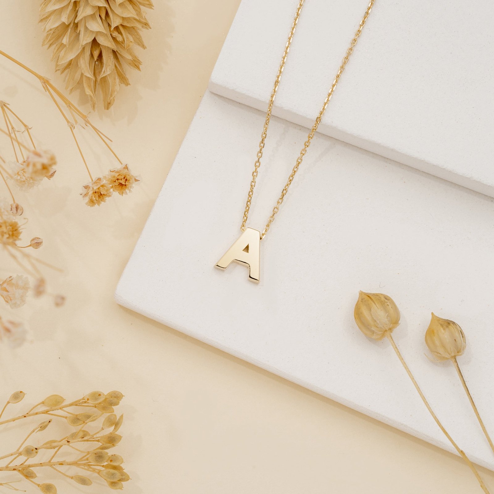 Bold Block Letter Initial Necklace, Ivory Bold Block Letter Initial Necklace