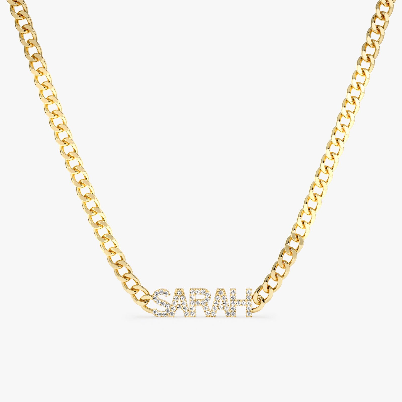 Cuban Chain Diamond Name Necklace, Vivian Cuban Chain Diamond Name Necklace