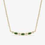 Curved Emerald & Diamonds Bar Necklace