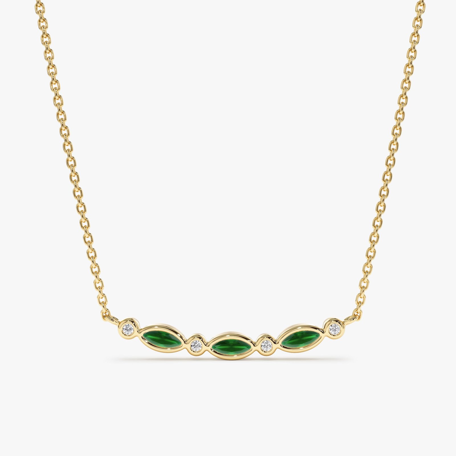 Curved Emerald & Diamonds Bar Necklace, Doux Curved Emerald & Diamonds Bar Necklace