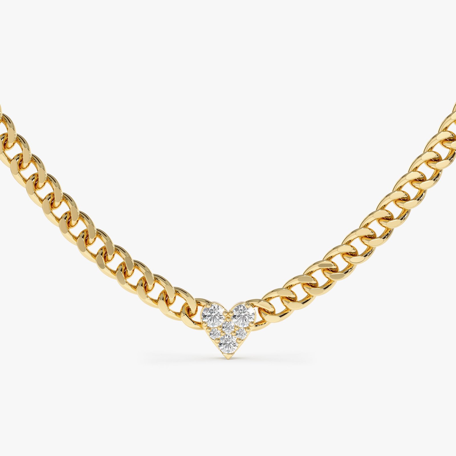 Dainty Diamond Heart Cuban Chain, Riley Dainty Diamond Heart Cuban Chain
