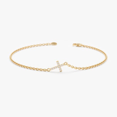 Dainty Sideways Diamond Cross Bracelet