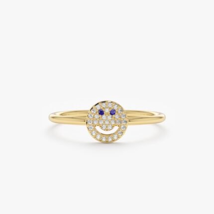 Diamond and Sapphire Happy Face Ring