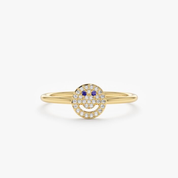 Diamond and Sapphire Happy Face Ring