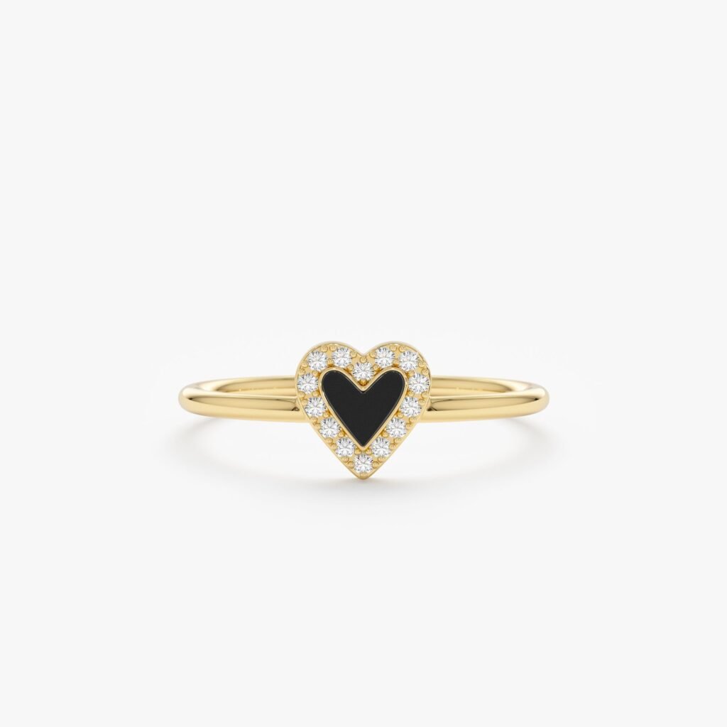 Diamond & Black Enamel Heart Ring