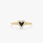 Diamond & Black Enamel Heart Ring