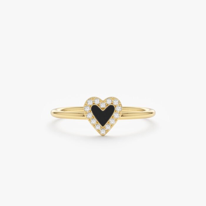 Diamond & Black Enamel Heart Ring