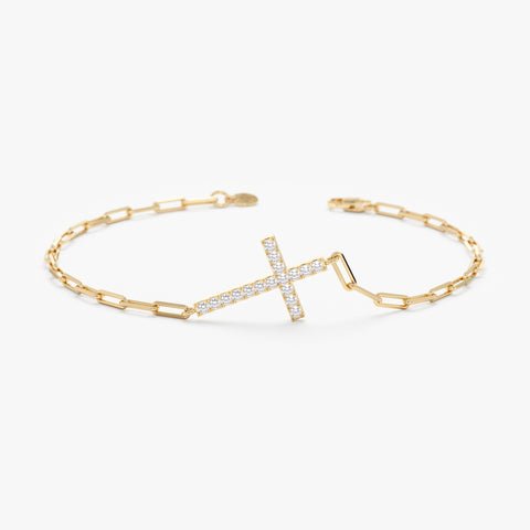 Diamond Cross Paperclip Chain Bracelet