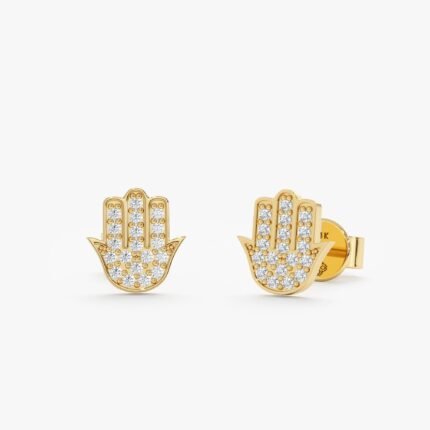Diamond Hamsa Stud Earrings