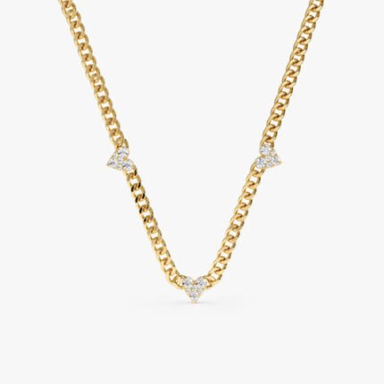 Diamond Heart Cuban Chain Station Necklace