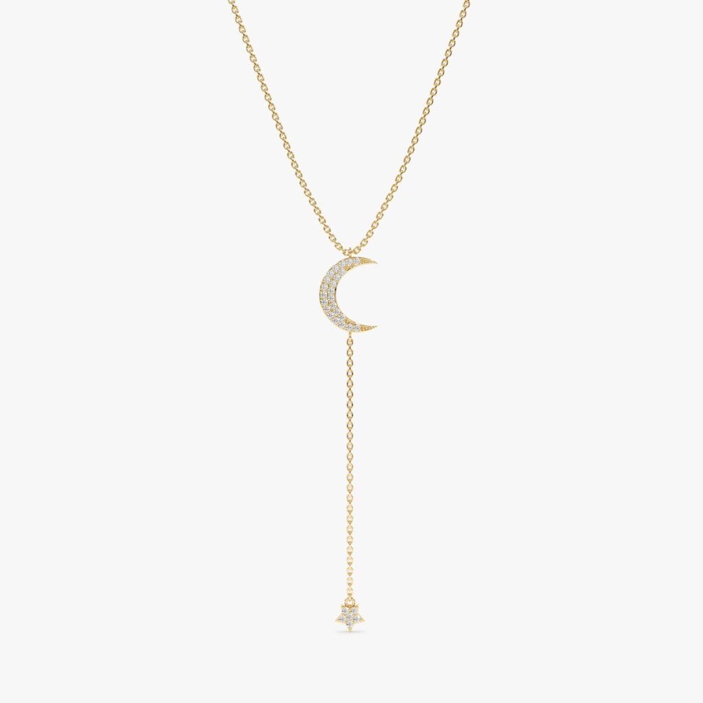 Diamond Moon and Star Lariat Necklace