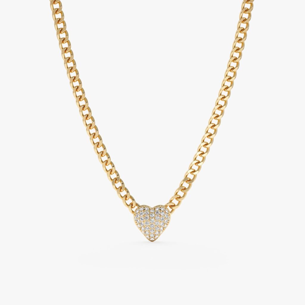 Diamond Puffer Heart Cuban Chain