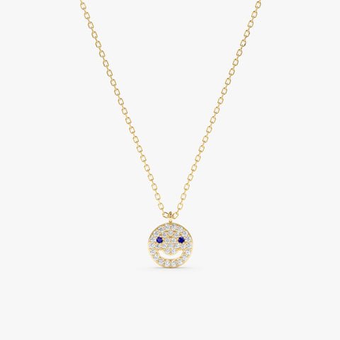 Diamond & Sapphire Happy Face Necklace