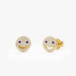 Diamond Sapphire Happy Face Studs