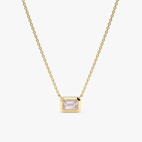 Emerald Cut Rose Quartz Necklace