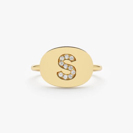 Initial Diamond Signet Ring