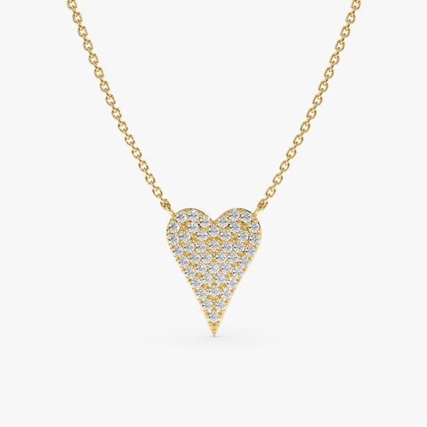 Large Elongated Paved Diamond Heart Necklace