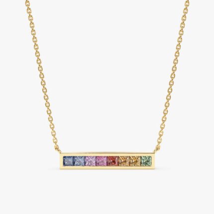 Long Rainbow Sapphire Bar Necklace