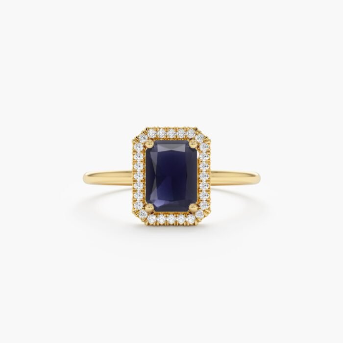 Natural Sapphire and Diamond Engagement Ring
