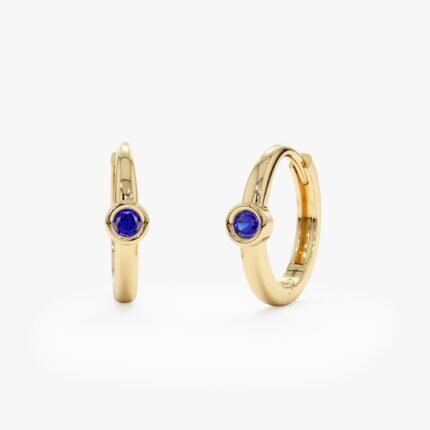 Solid Gold Blue Sapphire Huggies