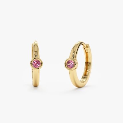 Solid Gold Pink Tourmaline Huggies