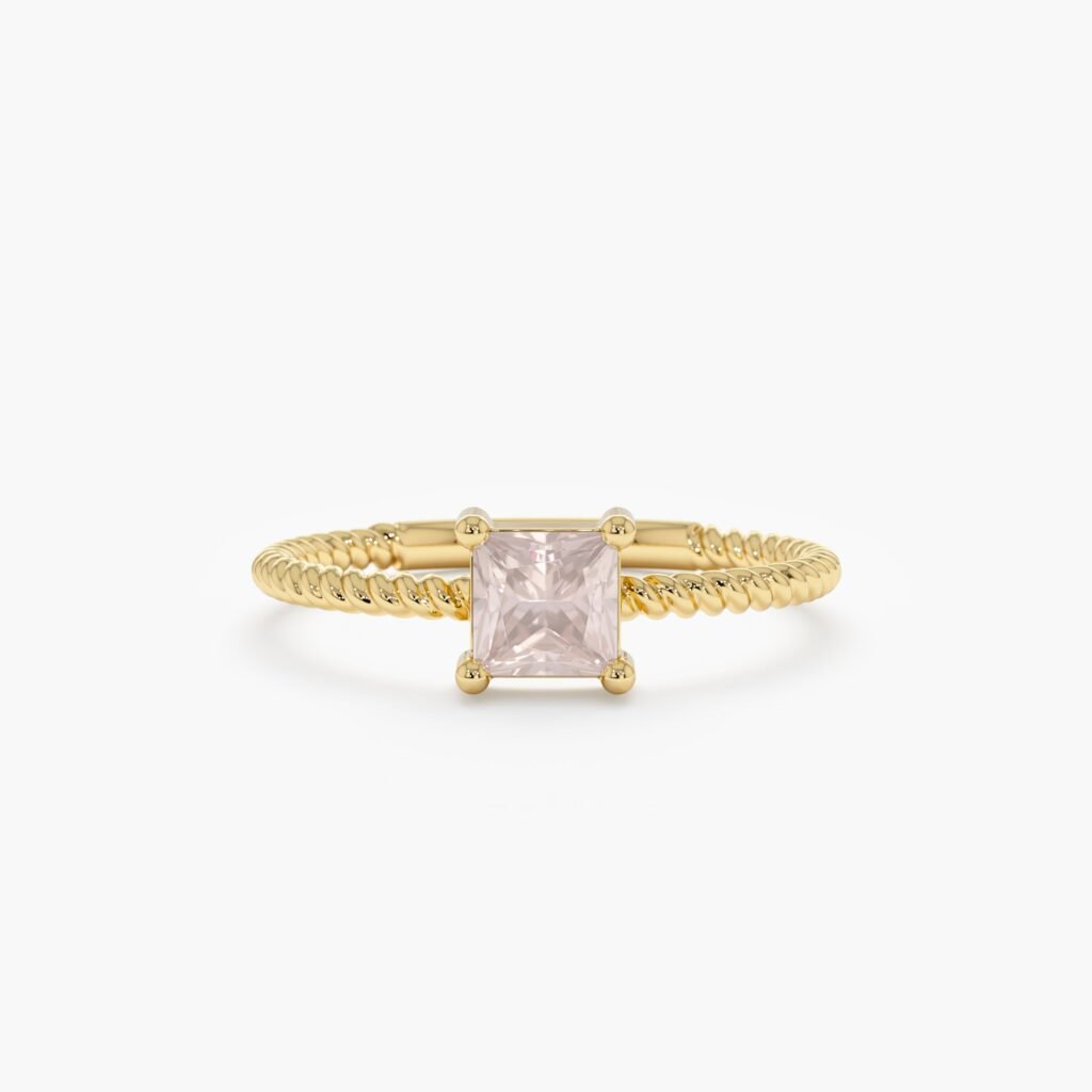 Square Rose Quartz Ring