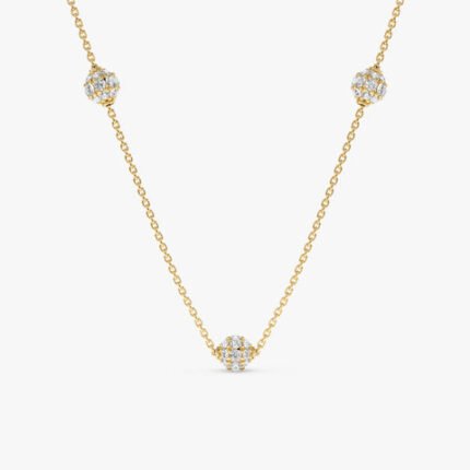 Triple Diamond Ball Station Necklace