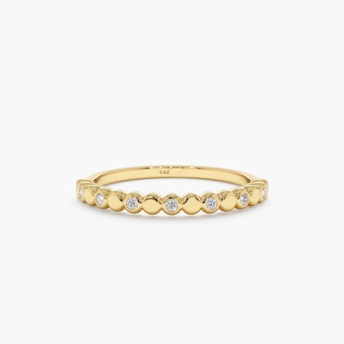 Diamond and Plain Gold Dot Ring