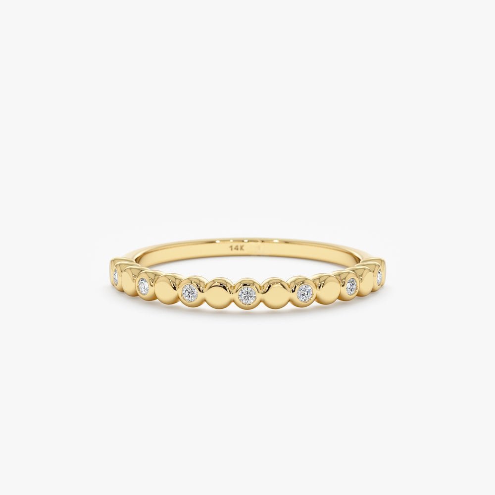 Diamond and Plain Gold Dot Ring