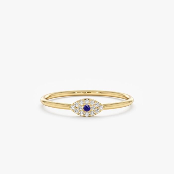 Diamond and Single Sapphire Evil Eye Ring