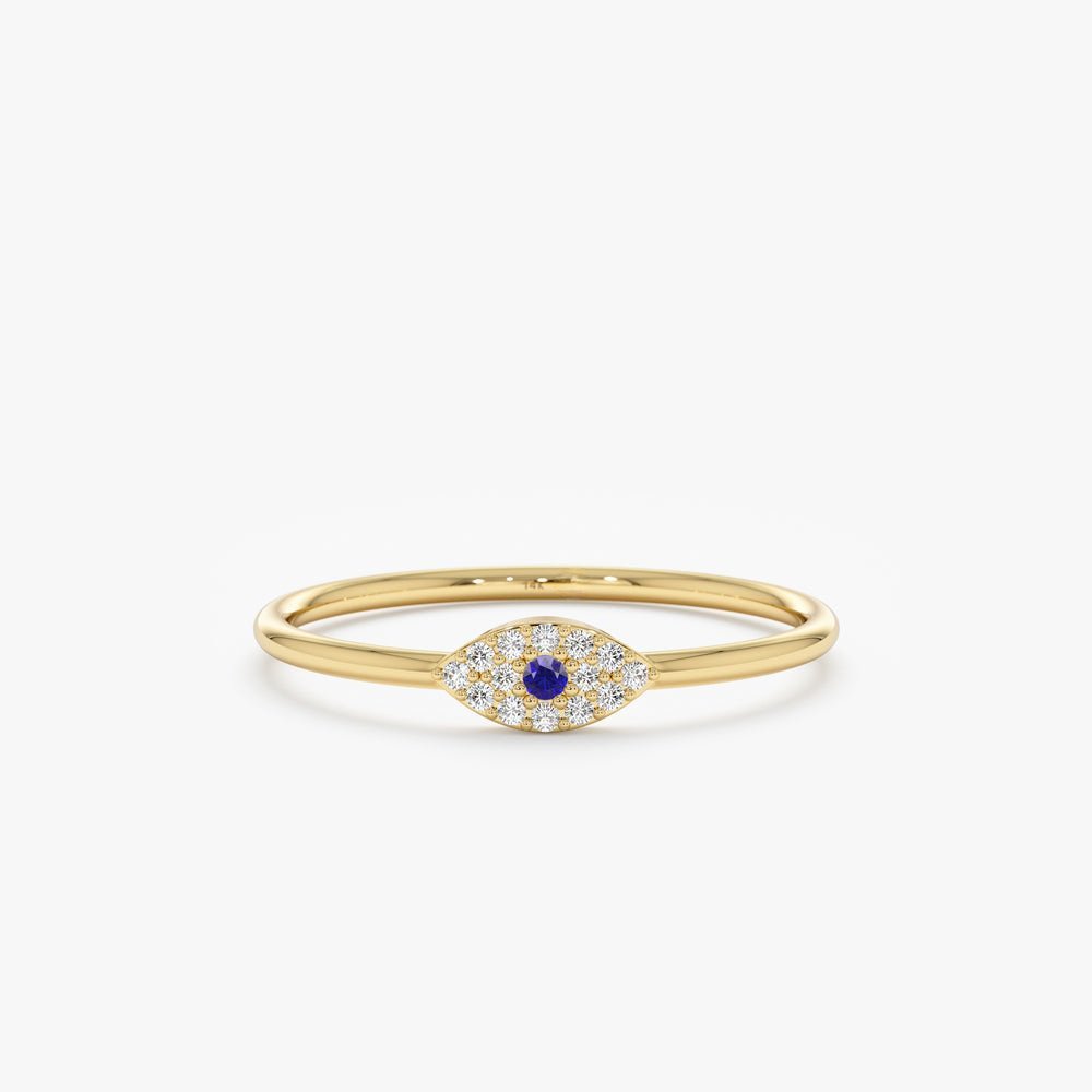 Diamond and Single Sapphire Evil Eye Ring