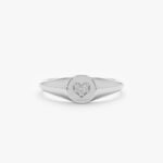 18K Solid Gold Natural Diamond Heart Signet Ring - Image 2