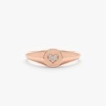 18K Solid Gold Natural Diamond Heart Signet Ring - Image 3