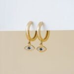 Natural Diamond Paved Evil Eye Huggies - Image 3