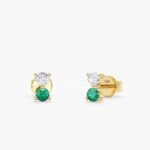 Emerald & Natural Diamond Stud Earrings