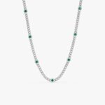 18k Solid Gold Emerald Cuban Chain Station Necklace - Image 6