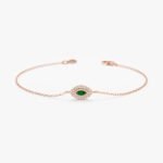 14k Solid Gold Emerald Diamond Eye Bracelet - Image 5