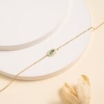 14k Solid Gold Emerald Diamond Eye Bracelet - Image 3