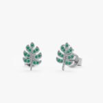 14K Solid Gold Emerald Palm Leaf Studs - Image 2