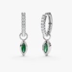 Natural Diamond Marquise Emerald Charm Huggies - Image 2