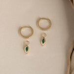 Natural Diamond Marquise Emerald Charm Huggies - Image 6