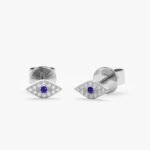 Mini Natural Diamond Blue Sapphire Eye Studs - Image 2