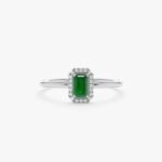 14K Solid Gold Mini Emerald and Diamond Engagement Ring - Image 2